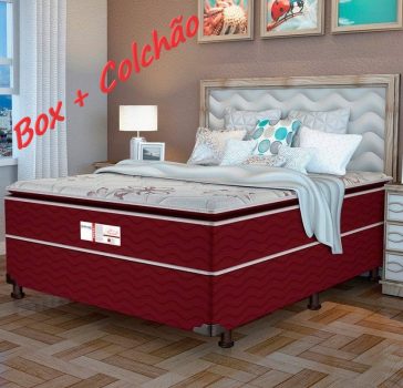 Cama Box Casal ( Box + Colchão) ProDormir Molas - Ensacadas/Pocket 54cm de Altura Style Bordô