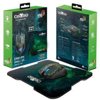 combo gamer 2 em 1 - mouse 6 botões 3.200dpi - led 7 cores - cggo21 elg