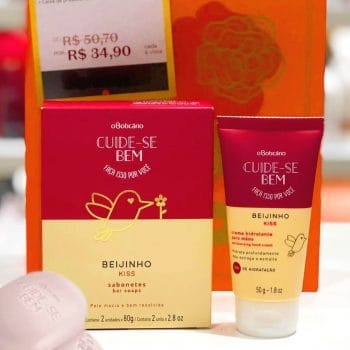 Combo Presente Cuide-se Bem Beijinho: 2 Sabonetes em Barra + Creme para Mãos 50g + Caixa de Presente