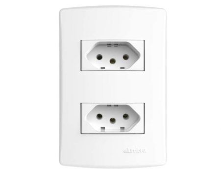 Conjunto 2 Tomadas 2P+T com Placa 4X2, Alumbra, Bianco Pro 85131, Branco