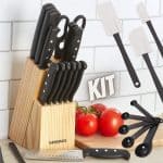 Conjunto de 22 peças de facas e utensílios de cozinha Farberware de aço inoxidável de alto carbono, preto