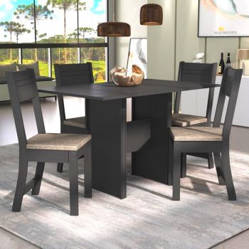 Conjunto Sala de Jantar Mesa 108 cm com 4 cadeiras Siena Multimóveis Ex1002 Preto