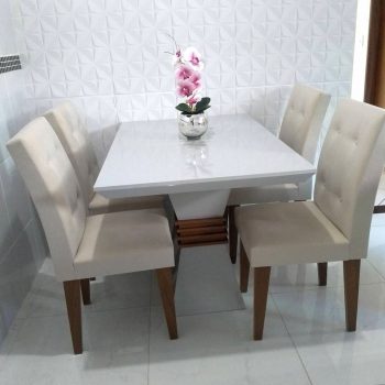 Conjunto Sala de Jantar Mesa e 4 Cadeiras Santorini Espresso Móveis Veludo Creme/Off White/Imbuia