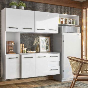 Cozinha Compacta Suspensa 07 Portas 02 Gavetas Juliete Branco UV Nicioli