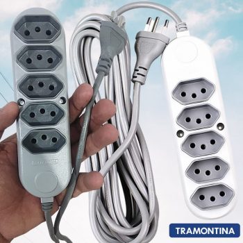Extens. Mltipla 5 Tomadas 2P+T Cabo De 5m 57504031 Tramontina Eletrik Cinza Médio