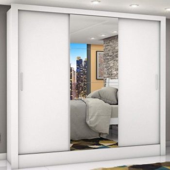 Guarda Roupa Casal 3 Portas com Espelho Porto Plus Espresso Móveis Branco