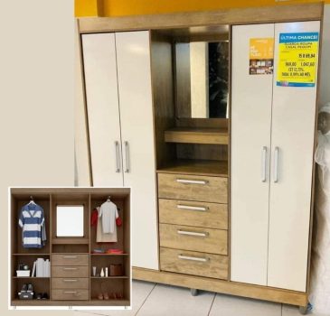 Guarda-roupa Casal com Espelho 4 Portas 4 Gavetas - Araplac Pequim