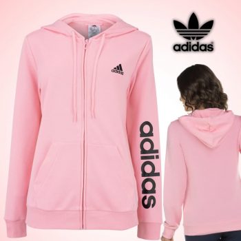 Jaqueta de Moletom adidas com Capuz Logo Linear Zipper - Feminina