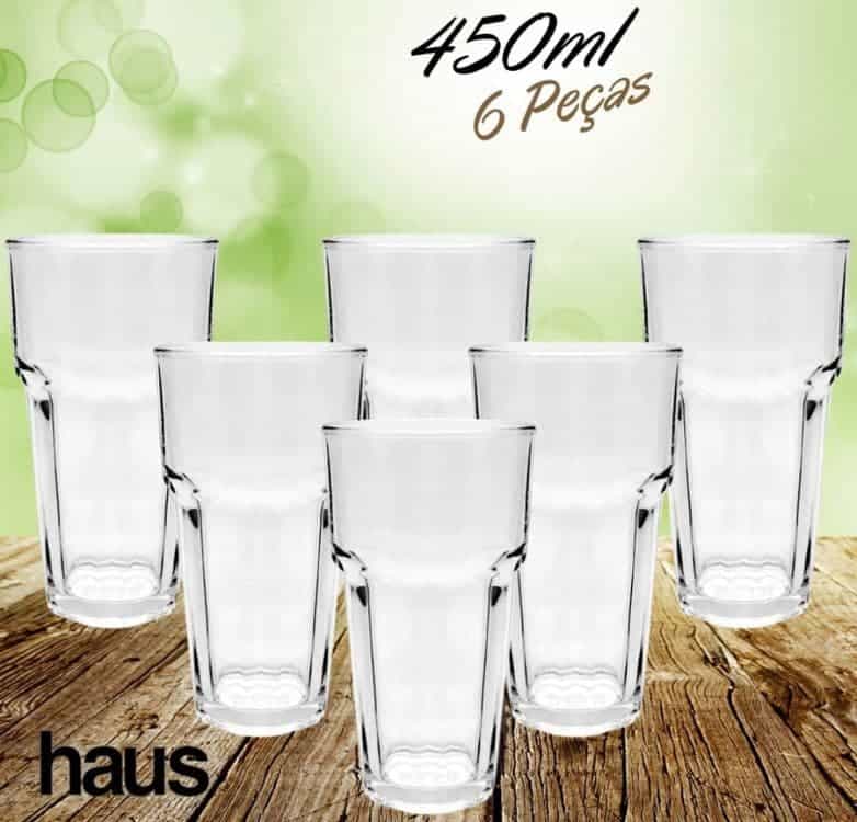 Jogo de Copos de Vidro 330ml 6 Peças Haus - Pavillion - Promotop