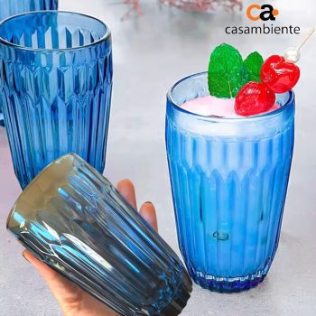 Jogo de Copos de Vidro Arrow Azul 345ml 6 peças - Casambiente