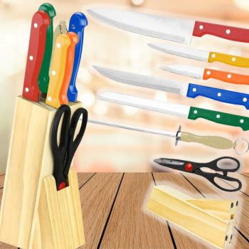 Jogo de Facas Coloridas com Cepo e Tesoura 8 Peças - Casual Home