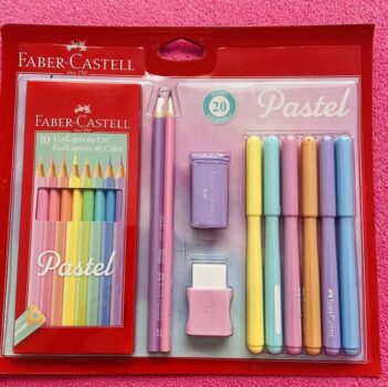 Kit Tons Pastel, Faber-Castell, KIT/PASTEL, KIT de 20, Lápis de Cor + Canetinhas + Borracha + Apontador + Grafite