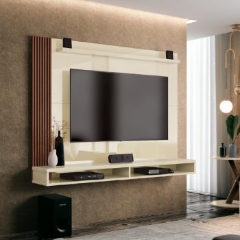 Painel Para TV até 50 Polegadas Dijon Ripado c/ Prateleira Off White / Naturale