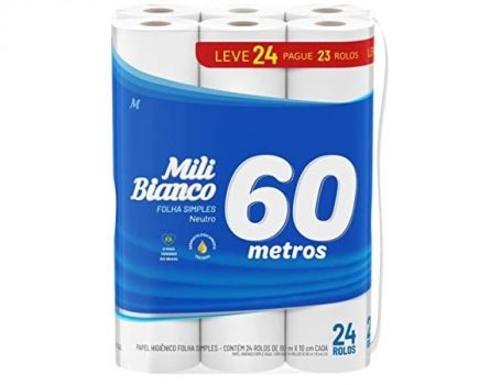 Papel Hig, Mili, 60m, pacote de 24, branco