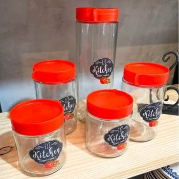 Potes Herméticos de Vidro Kitchen Vermelho 5 Peças - Casambiente