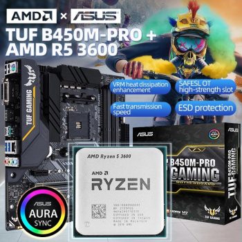 Processador AMD Ryzen 5 3600 +  Placa Mãe Asus TUF B450M PRO GAMING