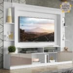 Rack Estante c/ Painel e Suporte TV 65" e 2 portas Oslo Multimóveis Branco/Lacca Fumê