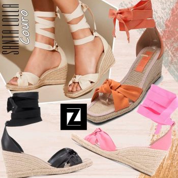 Sandália Couro Anabela Santa Lolla Espadrilhe Soft Porcelana Feminina