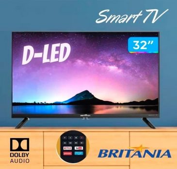 Smart TV D Led 32" Britania 99323100 HD (1366x768) WiFi Integrado Preta com Conversor Digital Integrado