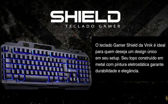 TECLADO GAMER VX GAMING SHIELD ABNT2 MULTIMIDIA LED AZUL 1.8 METROS USB – GT600 – Vinik