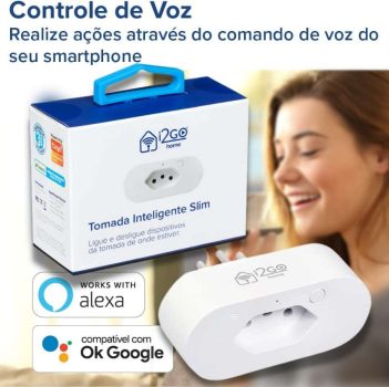 Tomada Inteligente Smart Plug Slim Wi-Fi 10A I2GO Home - Ligue ou Desligue Seus Eletrodomésticos Através do Celular - Compatível com Alexa, I2GWAL035, Branco