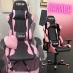 Cadeira Gamer Techni Sport Reclinável Giratória - Preta e Rosa TS43