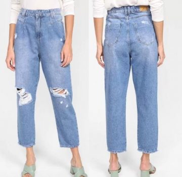 Calça Jeans Sawary Rasgada Cintura Alta Feminina