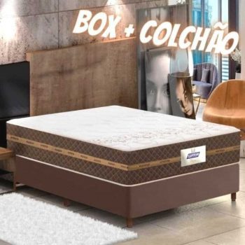 Cama Box Casal Colchão Molas Flora Marrom 138x188x60cm