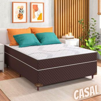 Cama Box Casal Umaflex Orleans com Molas Ensacadas 58x138x188cm - Marrom/Branco