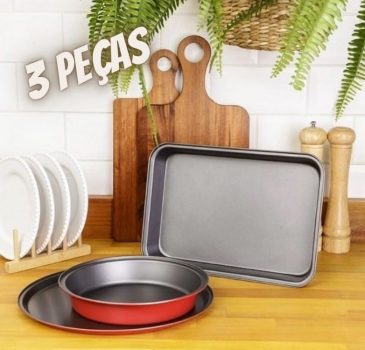 Conjunto de Assadeiras 3 Peças Milano Vermelha Em Aço Carbono - Basic+