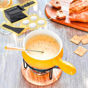 Conjunto Raclette e Aparelho de Fondue Cerâmica - Brinox Amarelo 1256/109 16 Peças