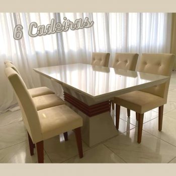 Conjunto Sala de Jantar 6 Cadeiras Dream Espresso Moveis Veludo Creme/Off White/Imbuia