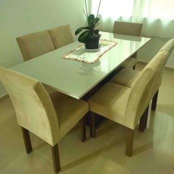 Conjunto Sala de Jantar Mesa Tampo de Vidro 6 Cadeiras Espanha Yescasa Chocolate/Off White