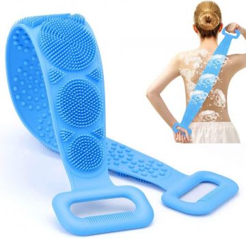 Escova de banho de silicone, alça de esfregão para as costas, lavagem profunda e massagem dupla, alça longa esfoliante, escova de limpeza para chuveiro