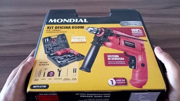 Furadeira de Impacto 3/8 600W Mondial FFI-07M com Maleta e Acessórios como Martelo, Chave de Fenda e Trena