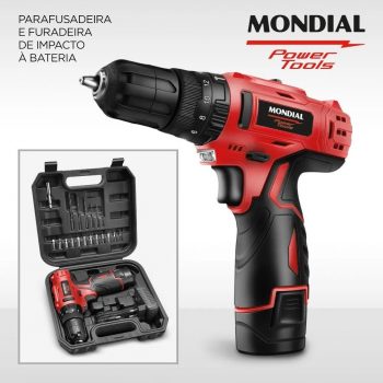 Furadeira e Parafusadeira Mondial Velocidade - Variável 3/8" com Maleta 19 Peças PI-12MA