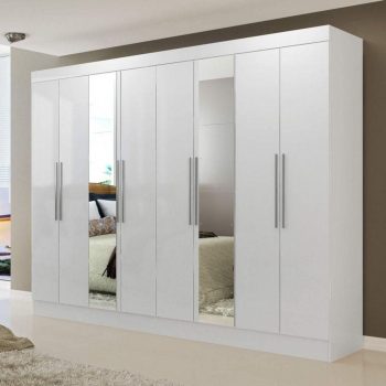 Guarda Roupa Casal 8 Espelhos 8 Portas 2 Gavetas Nova York Yescasa Branco