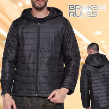 Jaqueta Broken Rules Puffer Capuz Masculina - Preto