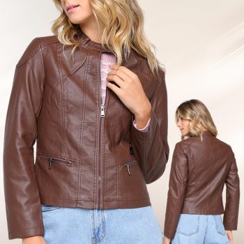 Jaqueta Facinelli PU Textura Ombro Feminina