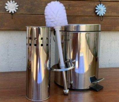 Kit Lixeira Inox para Banheiro com Pedal - 3L 2 Peças Brinox Stardard