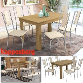 Mesa de Cozinha 6 Cadeiras Retangular Crome - Safira Kappesberg