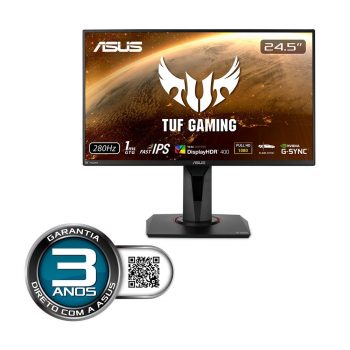 Monitor Gamer Asus TUF 24.5' IPS, Wide, 280 Hz, Full HD, 1ms, FreeSync, HDR 400, 99% sRGB, HDMI/DisplayPort, Ajuste de Altura, Vesa - VG259QM