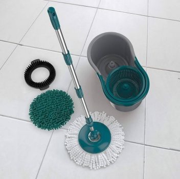 Mop FIT Giratório 3 em 1, balde com 8 Litros e 3 opções de Refis,( microfibra, tira pó e limpeza pesada) MOP9379, Flash Limp