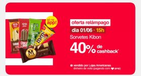 Picolés Kibon com 40% DE CASHBACK