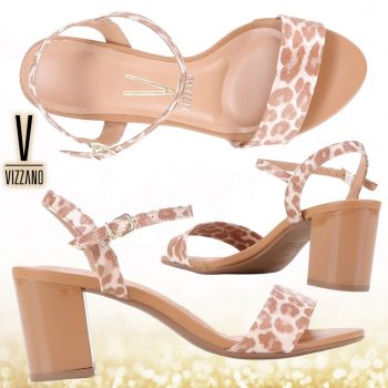 Sandália Vizzano Salto Grosso Médio Animal Print Feminina