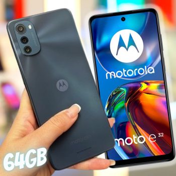 Smartphone Motorola Moto E 32 Grafite 64GB, 4GB RAM, Tela de 6.5”, Câmera Traseira Tripla, Android 11 e Processador Octa Core