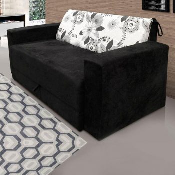 Sofá-Cama 2 Lugares Pratik 5000 Mamflex Preto/Cinza Floral Suede Amassado