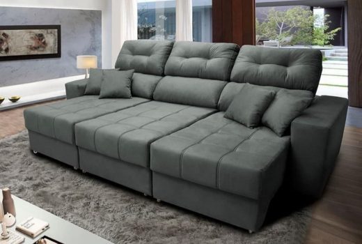 Sofá Retrátil e Reclinável Cama inBox Diamond 2,25m Tecido Suede Velusoft Cinza