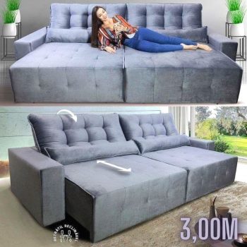 Sofá Retrátil/Reclinável Montebello 3,00m Suede Velut Cinza c/ Molas no Assento - King House