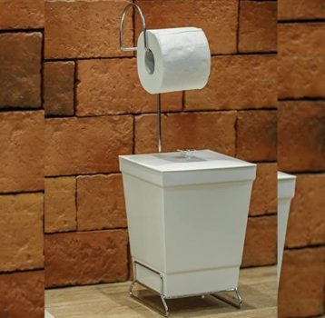 Suporte Papel Higiênico c/ Lixeira Branca de 6,5 L c/ Tampa, Stolf